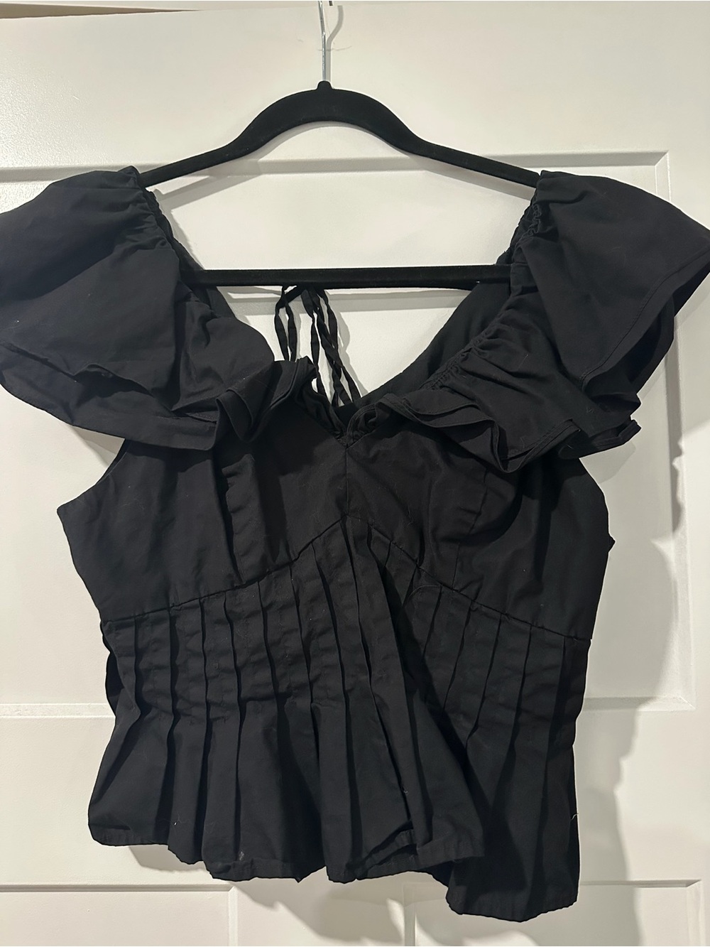 En Saison Black Ruffle Peplum Top